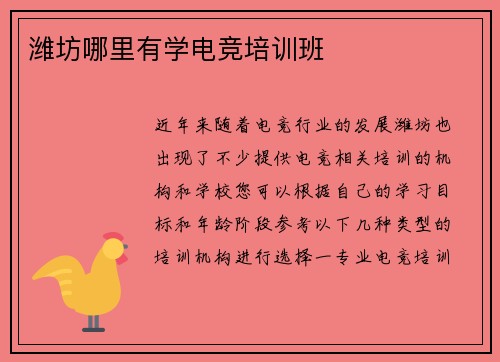 潍坊哪里有学电竞培训班